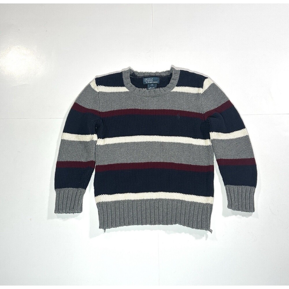 Vintage Polo Ralph Lauren Kids Striped Crewneck Cotton Sweater Pullover Youth 5